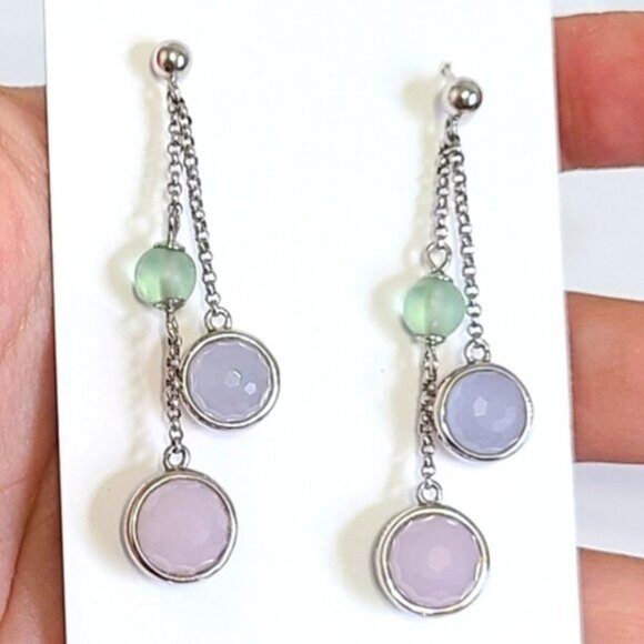 Elegant Blue Pink Green Crystal Sterling Silver Ball Stud Evening Drop Earrings - Picture 1 of 6